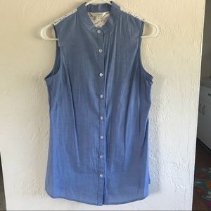 Charming Charlie Lace and Chambray Top